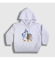 Presmono Unisex Çocuk Beyaz Mordecai And Rigby Regular Show Kapüşonlu Sweatshirt 449209tt (Beyaz)