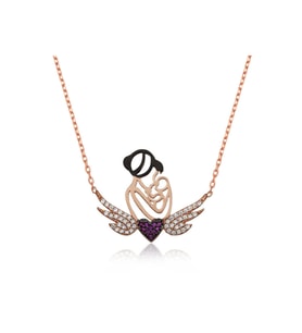 Gümüş Rose Kalpli Anne Ve Çocuk Kolye CSR2180508
