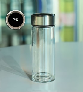 Derece Göstergeli Çift Cidarlı 300ml Cam Matara
