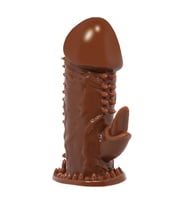 Klitoral Uyarıcılı Tırtıklı Penis Kılıfı (Koyu Kahverengi)
