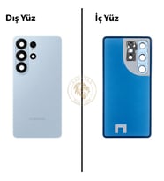 Samsung Galaxy S26 Ultra Mavi Renk Lensli Arka Kapak Arka Cam Batarya Kapağı Pil Kapağı Lazer Kesim Back Cover Galaxy S26 Ultra Uyumlu