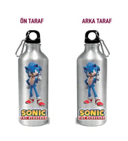 Metal Gumus Kancalı Baskılı Su Matarası 600ml. (Yeşil-Krem)