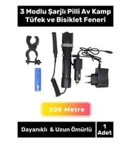 Premium 200 Metre Menzilli Beyaz Işıklı 3 Modlu Şarjlı Pilli Av Kamp Tüfek ve Bisiklet Feneri