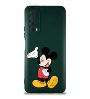 Huawei Y7A Soft Premier Kapak Mickey Mouse-C Tasarımlı Silikon Kılıf - Yeşil (Şeffaf)