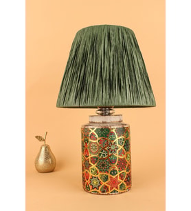 Timide Desenli Handmade Seramik Abajur Yeşil