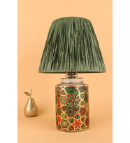 Timide Desenli Handmade Seramik Abajur Yeşil