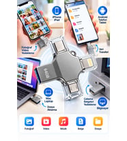 Kompakt ve Taşınabilir Tasarıma Sahip 64GB Lightning Type C USB MicroUSB Çoklu Kullanımlı Flash Bellek