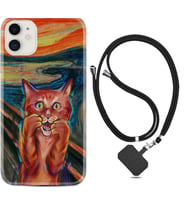 Apple iPhone 11 12 13 Mini Kılıf Boyun Askılı Silikon Tablo Cat 1788