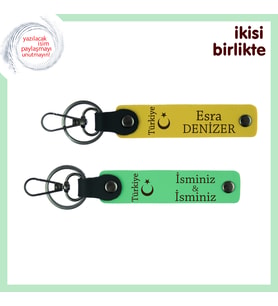 Yıllara Dayanan Bağa Özel Hediye – Ayyıldız ve Türkiye Temalı Kişisel Anahtarlık Takım, Sarı-Yeşil