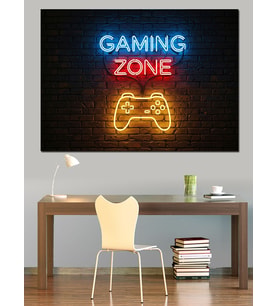 Neon Işıklı Gaming Zone Tabelası Dekoratif Kanvas - Mdf Ahşap Tablo
