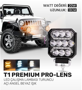 T1 Pro-lens Çalışma Lambası Turuncu Kırmızı Angel Beyaz Işık, 20 Watt, 12-24 Volt Uyumlu 1 Adet