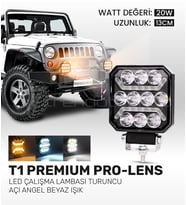 T1 Pro-lens Çalışma Lambası Turuncu Kırmızı Angel Beyaz Işık, 20 Watt, 12-24 Volt Uyumlu 1 Adet