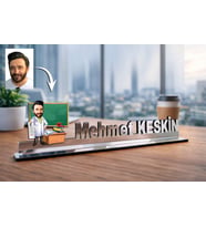 Kişiye Özel Öğretmen Karikatürlü 30 cm Ayna Pleksi Masaüstü İsimlik - Öğretmen Hediyesi Öğretmene Özel Hediye