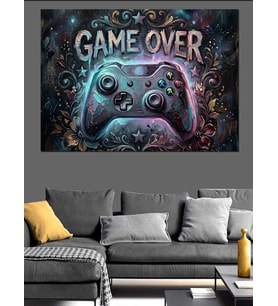 Game Over Neon Kumanda Tablosu Dekoratif Kanvas - Mdf Ahşap Tablo