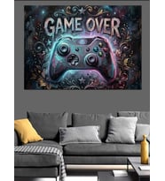 Game Over Neon Kumanda Tablosu Dekoratif Kanvas - Mdf Ahşap Tablo