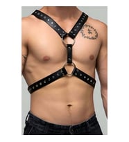 Perçin Detaylı Erkek Göğüs Harness, Sert Görünümlü Şık Erkek Fantazi Giyim (Siyah)