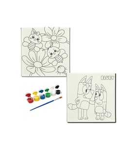 Okul Etkinliği-2'li Tuval Boyama Seti. 20x20 Cm Uv Baskı 6 Akrilik Boya 1 Fırça-model-228