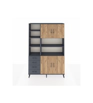 Arges Dolap 9 Raflı 4 Çekmeceli 4 Kapaklı 132x30x195 Antrasit-Çam/Antrasit