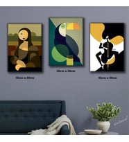 dekoratif monaliza çello kadın tablosu 3 adet 35cmx50cm kumaş baskılı canvas tablo