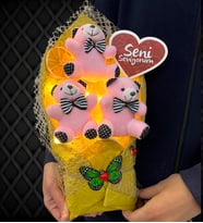 Led Işıklı Seni Seviyorum Pembe Ayıcıklı Büyük Boy Peluş Ayıcık Buketi (Model 3)