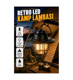 Retro LED Kamp Lambası – Taşınabilir, Uzun Pil Ömürlü ve Suya Dayanıklı