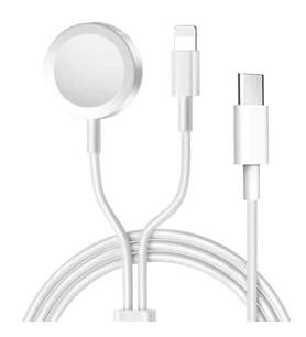 Apple Watch, iPhone, iPad İçin 3'ü 1 Arada Yüksek Performanslı (1.2 Metre) Hızlı Şarj Kablosu (Beyaz)