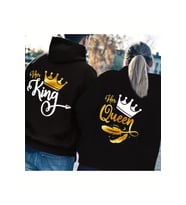 Nevermind Sevgili Çift Kombin King And Queen Baskılı Özel Tasarım Kapüşonlu Sweatshirt 2li Set Takım (Siyah-Sarı)