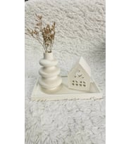 3 lü Kare Tabaklı Bohem Model Vazo ve Tealight Ev Obje Dekorasyon Set