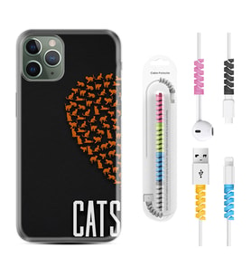 Apple iPhone 11 12 13 14 Pro Max Kılıf Kablo Koruma Spiral Silikon Cats 1792