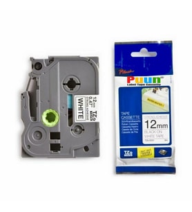 PUUN®Brother P-Touch TZE-S231 12MM x 8m Güçlü Yapışkanlı Beyaz Üzerine Siyah Muadil Laminasyon Etiket Şeridi (Çok Renkli)