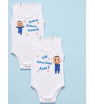 2'li Anne Baba Temalı Baskılı Erkek Bebek Body Zıbın