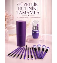 12 Parça Mor Makyaj Fırçası ve Manikür Pedikür Tırnak Bakım Seti Çok Amaçlı antajlı İkili Set