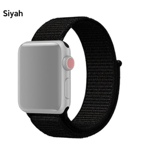 Ally Apple Watch 7-8 41mm 6-5-4 40mm Nylon Loop Spor Kayış Kordon 3-2-1 38mm (Siyah)