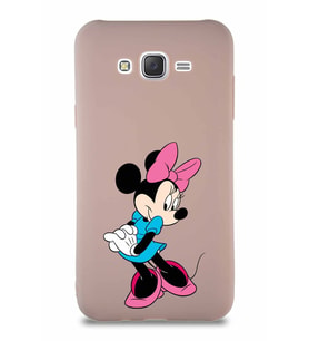 Samsung Galaxy J7 Soft Premier Kapak Minnie Mouse-F Tasarımlı Silikon Kılıf - Pudra (Şeffaf)