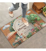 Valerine Life İngiliz Beş Çayı Temalı Welcome Kapı Önü Paspası 45x70cm (Kahverengi)