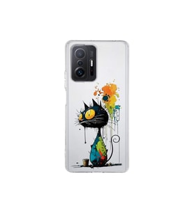 Xiaomi Mi 11T Pro ile Uyumlu Splash Kedi Tasarımlı Şeffaf Silikon Kılıf