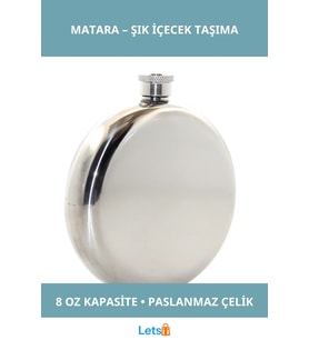 Paslanmaz Çelik Yuvarlak 8 Oz Tekli Matara Şık Çelik Renk