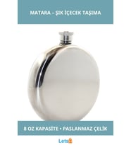 Paslanmaz Çelik Yuvarlak 8 Oz Tekli Matara Şık Çelik Renk