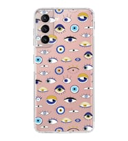 PrintiFy Samsung Galaxy S21 FE ile Uyumlu Nazar Boncuğu 2  Kamera Korumalı Şeffaf Silikon Kılıf