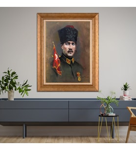 Altın Paspartulu Atatürk  Çerçeveli Tablo C163 (Gold)
