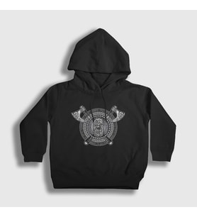 Presmono Unisex Çocuk Siyah Fenrir Shield Vikings Kapüşonlu Sweatshirt 349438tt