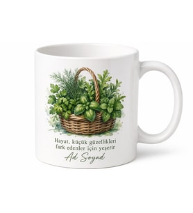 Yeşillik Sepeti Temalı Baskılı Kupa Bardak Hediye Özel Tasarım Porselen Mug