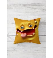 Dil Çıkaran Emoji Çift Tarafı Baskılı Gizli Fermuarlı Yastık Kılıfı Kırlent Koltuk Yastık Kılıfı (Hardal)