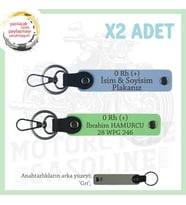 Biker Dostlarına, İsim Plaka ve 0 Rh (+) Kan Grubu Yazılı, Motor x2' li Anahtarlık, Mavi-F Yeşil-Gr (Çok Renkli)