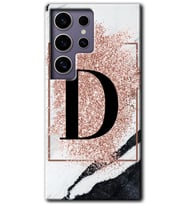 Galaxy S24 Ultra Kılıf HD Desen Baskılı Kılıf - Pembe Mermer Desenli D Harfi