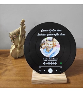 Kişiye Özel Spotify Barkodlu Ahşap Ayaklı Yuvarlak Plak