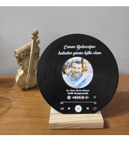 Kişiye Özel Spotify Barkodlu Ahşap Ayaklı Yuvarlak Plak