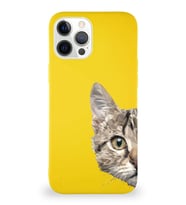 Apple iPhone 12 Pro Max Soft Premier Kapak Catface Tasarımlı Silikon Kılıf - Sarı (Şeffaf)