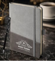BK Gift Kişiye Özel Gri Termo Deri Defter ve Touchpen Kalem Seti -15,  Kurumsal ve Özel Hediye, Yeni İş Hediyesi