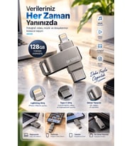 Döner Tasarımlı 128GB Lightning Type C USB Flash Bellek Telefon Tablet ve Bilgisayar Uyumlu